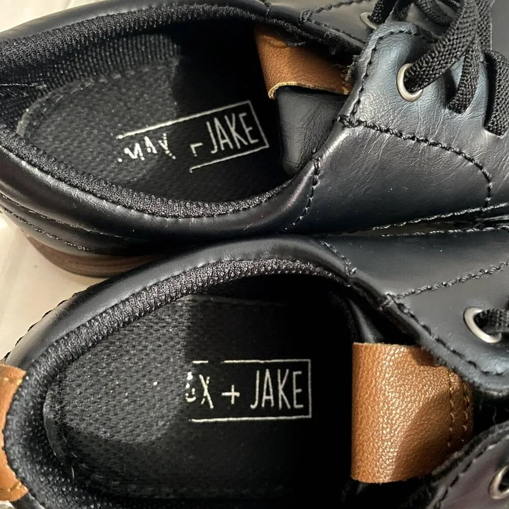Max‎ & Jake Lil Oscar Oxford Dress Shoes Black Faux Leather Boy's Size 3M